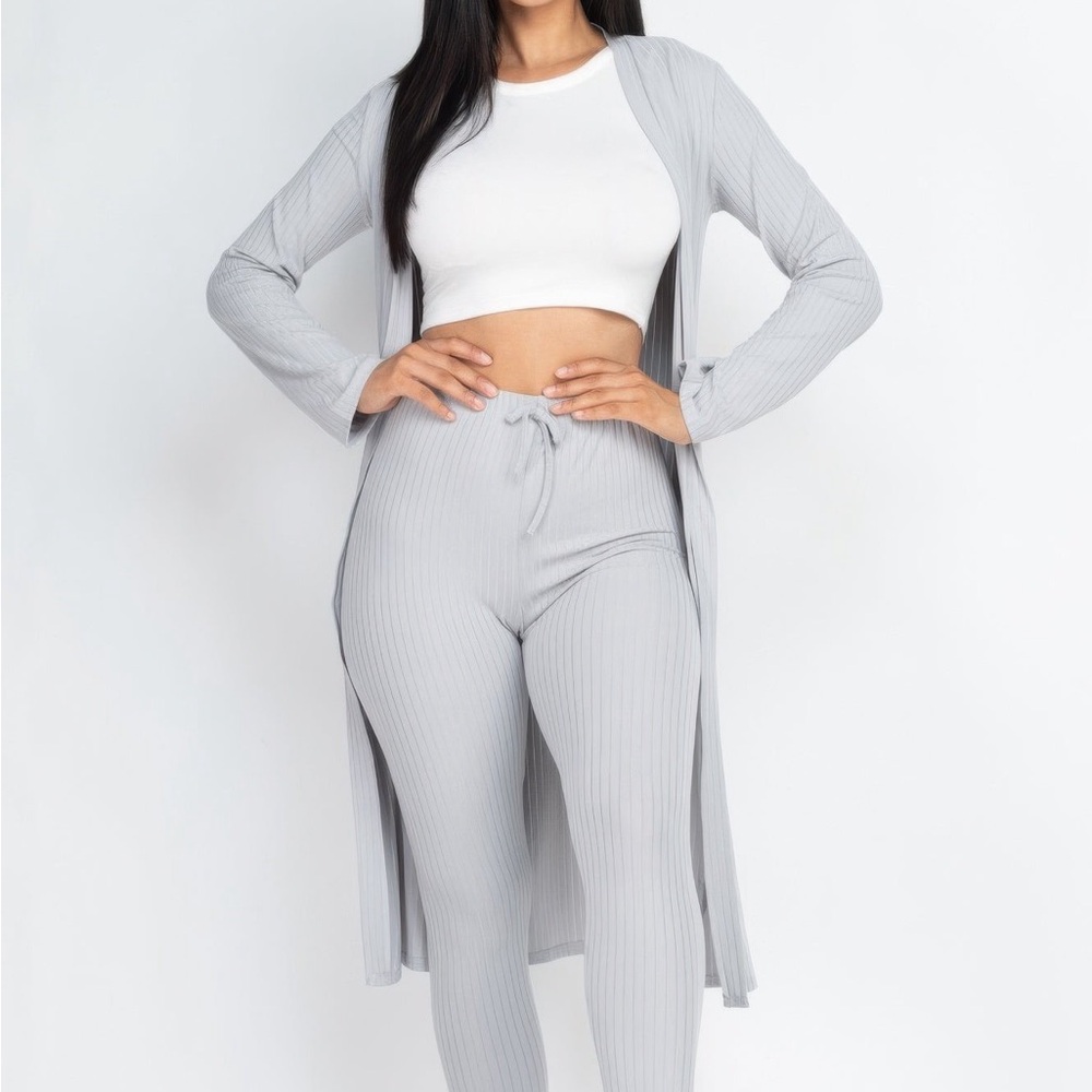 Ribbed Long Cardigan & Leggings Set